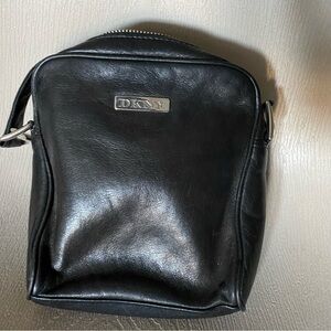 Vintage DKNY Black Leather Small Crossbody Bag Manpurse Y2k